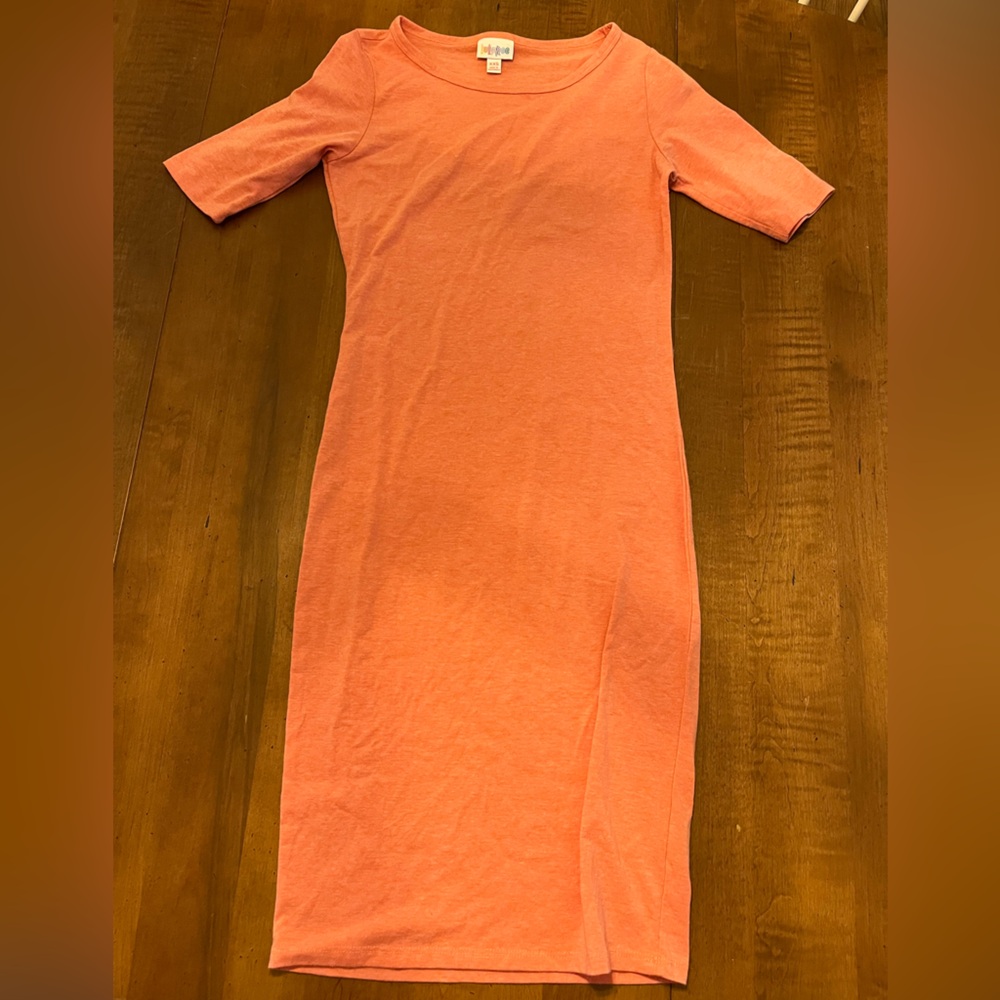 LuLaRoe Coral Bodycon Midi Dress with 3/4 Sleeves